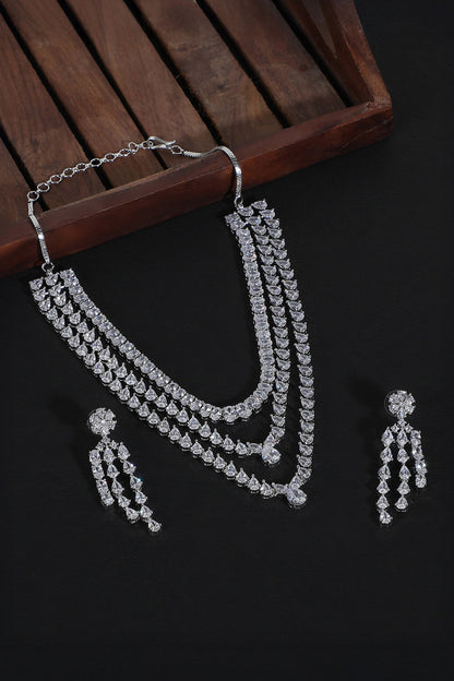 Silver Faux Diamond Necklace Set 
