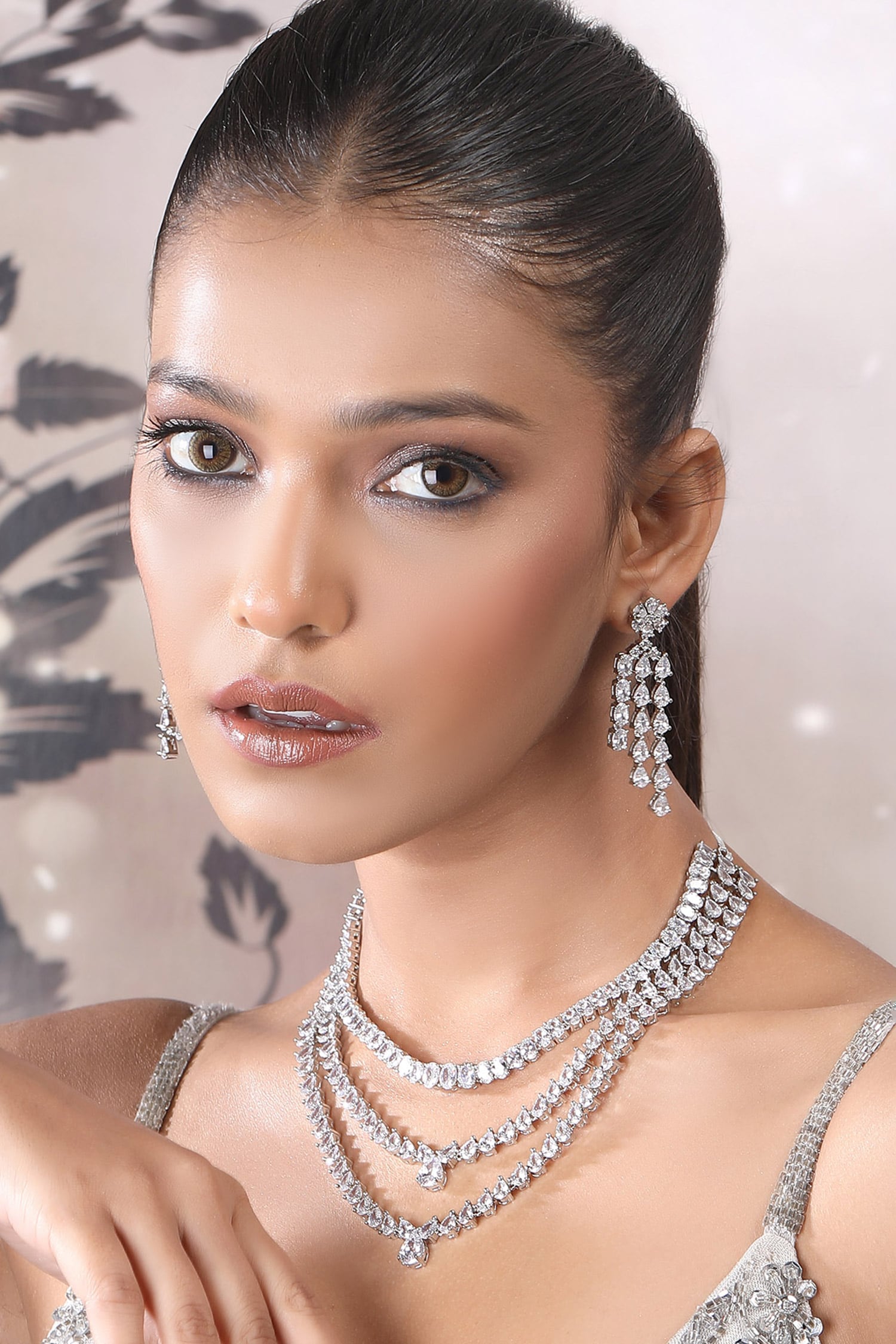 Silver Faux Diamond Necklace Set 