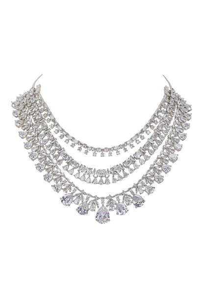 Silver Faux Diamond Layered Necklace Set 