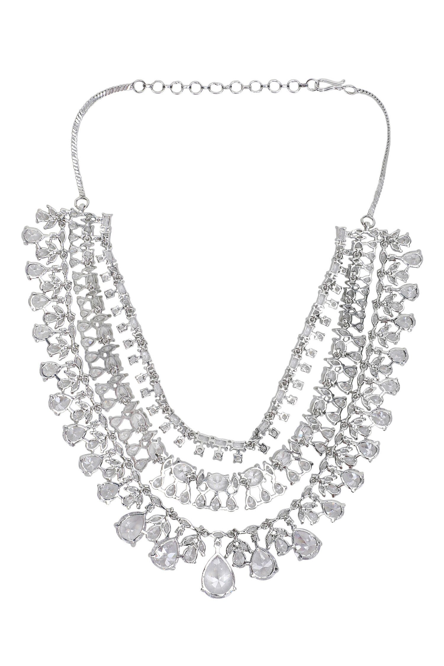 Silver Faux Diamond Layered Necklace Set 