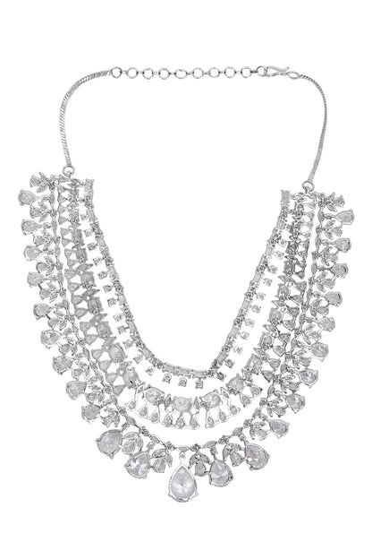 Silver Faux Diamond Layered Necklace Set 