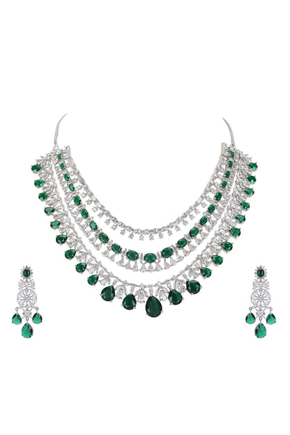 Faux Diamond & Emerald Necklace Set 