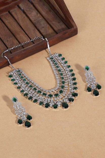 Faux Diamond & Emerald Necklace Set 