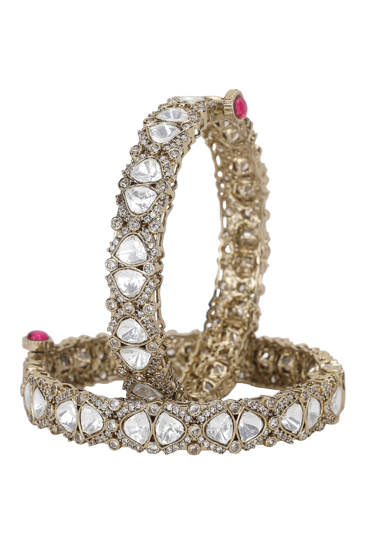 Polki Stone & Faux Diamond Kadas Set 