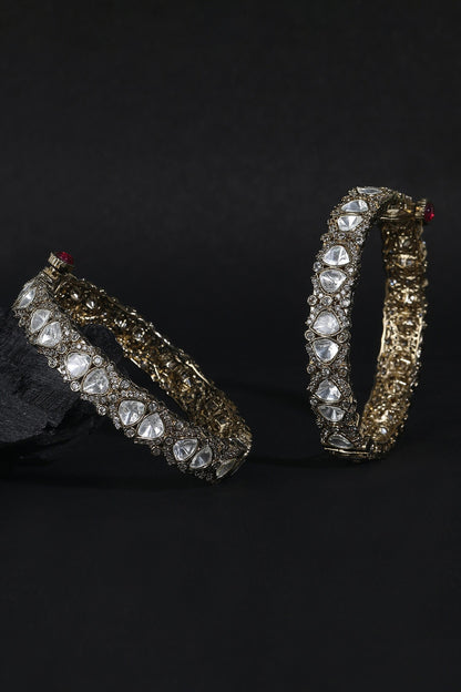 Polki Stone & Faux Diamond Kadas Set 