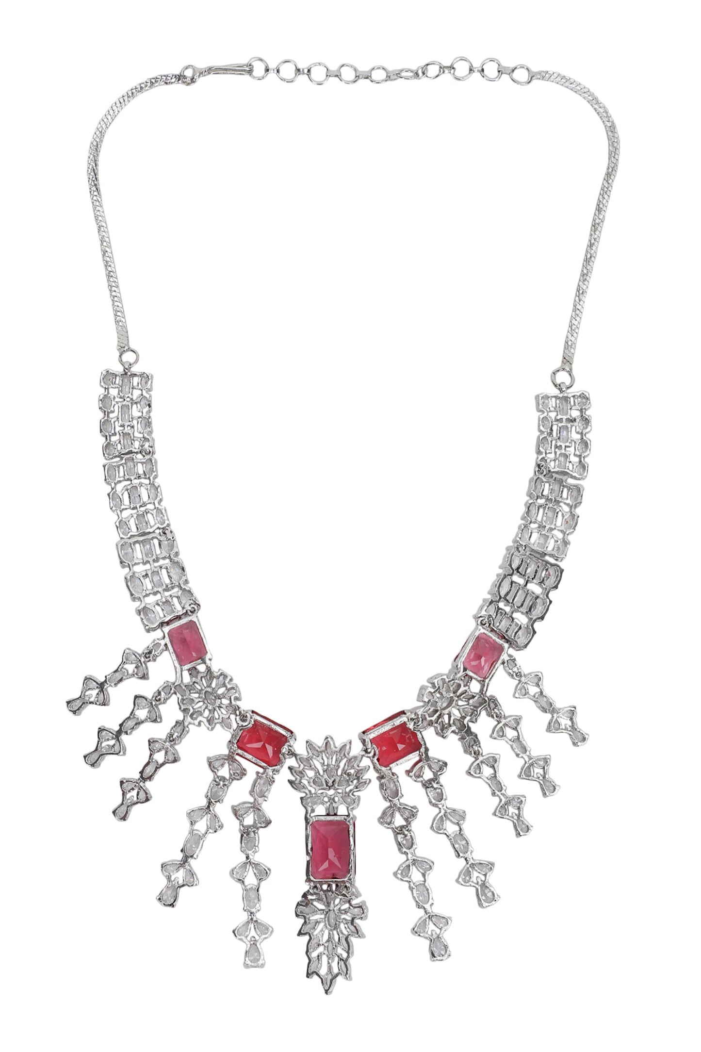 Designer Faux Diamond & Ruby Necklace Set 