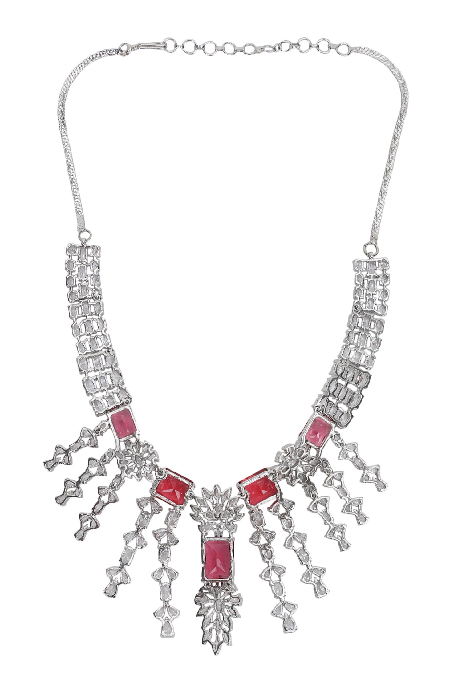 Designer Faux Diamond & Ruby Necklace Set 