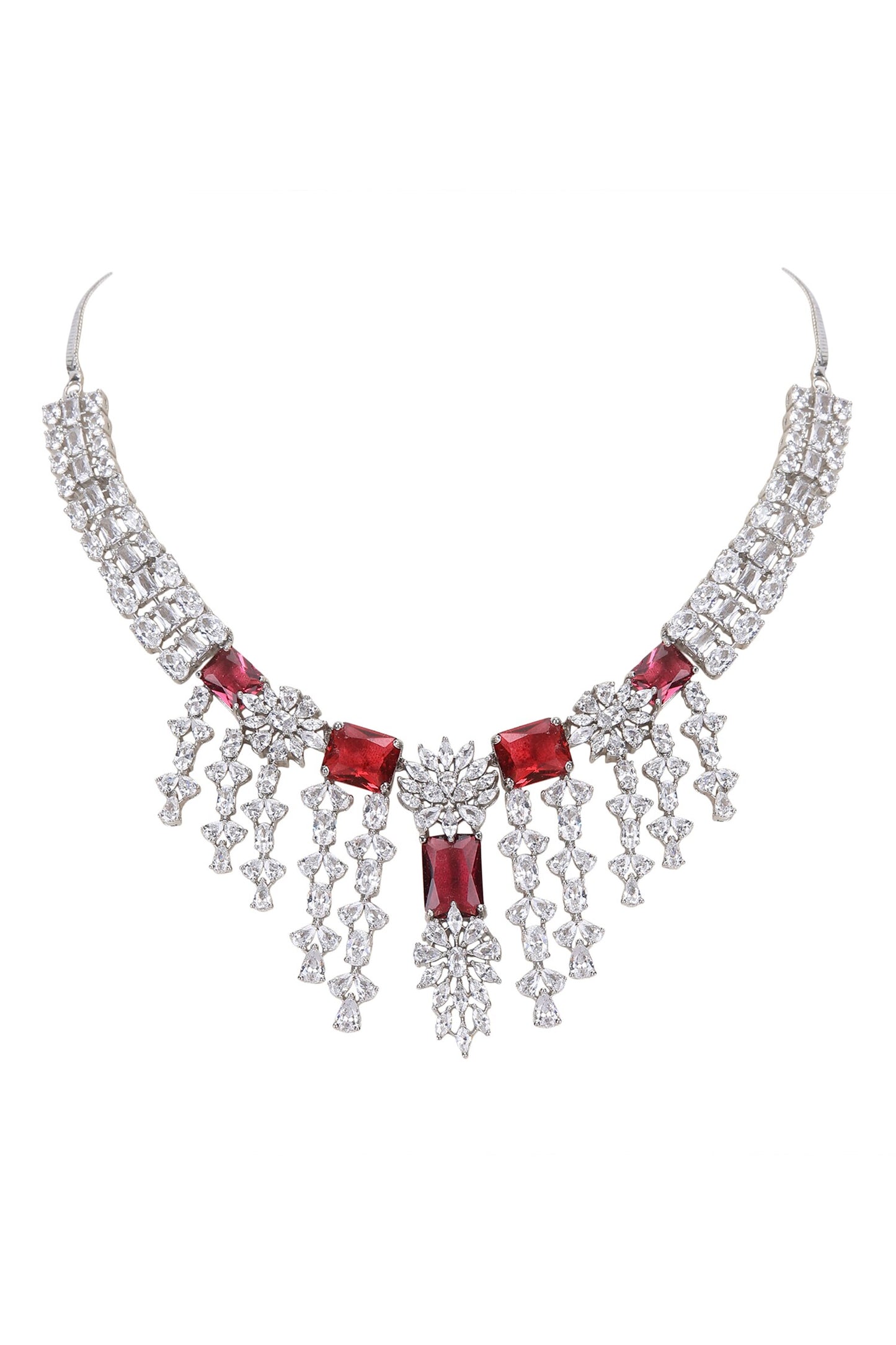 Designer Faux Diamond & Ruby Necklace Set 