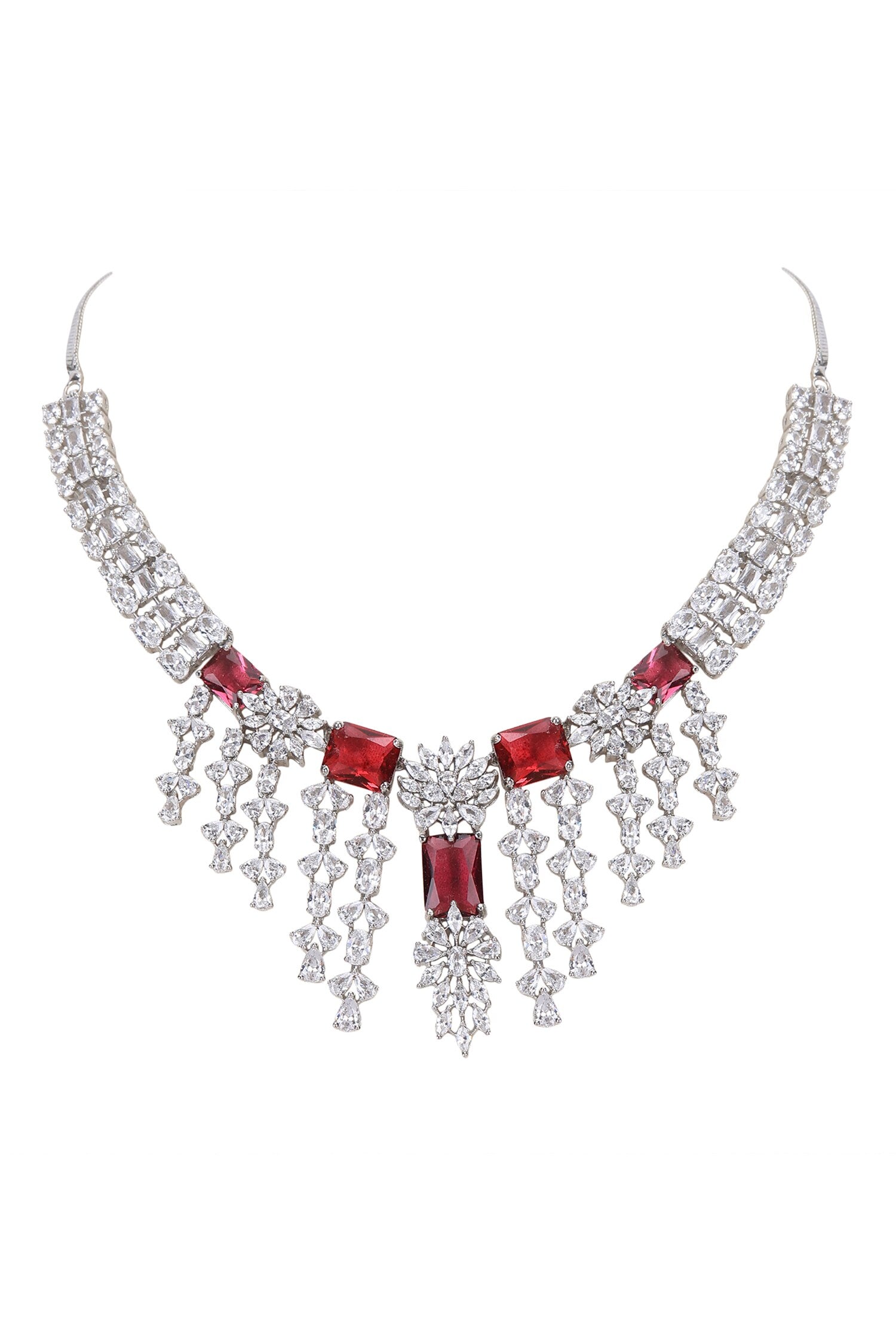Designer Faux Diamond & Ruby Necklace Set 