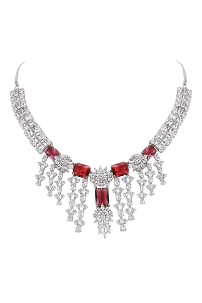 Designer Faux Diamond & Ruby Necklace Set 
