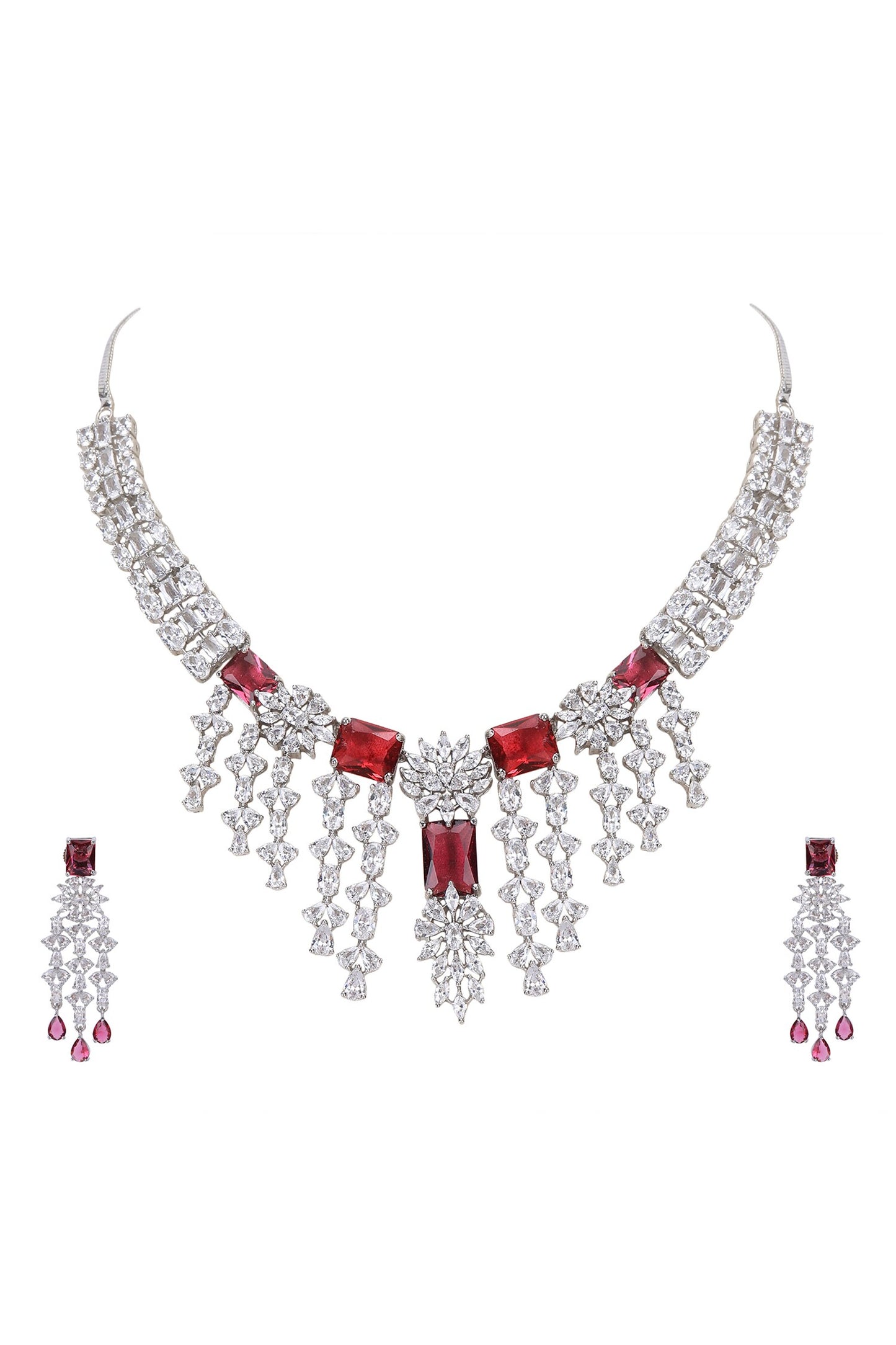Designer Faux Diamond & Ruby Necklace Set 