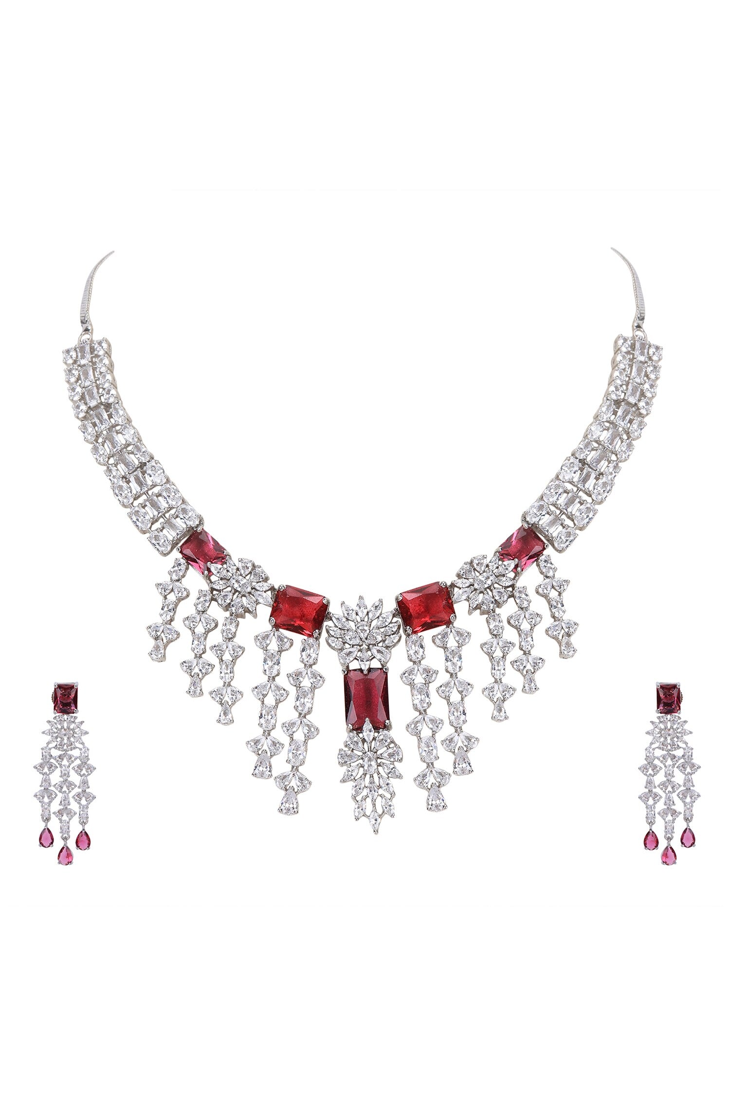 Designer Faux Diamond & Ruby Necklace Set 