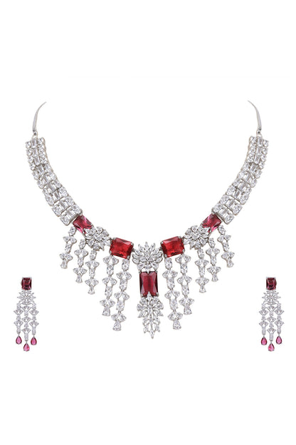 Designer Faux Diamond & Ruby Necklace Set 