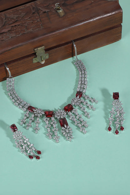 Designer Faux Diamond & Ruby Necklace Set 
