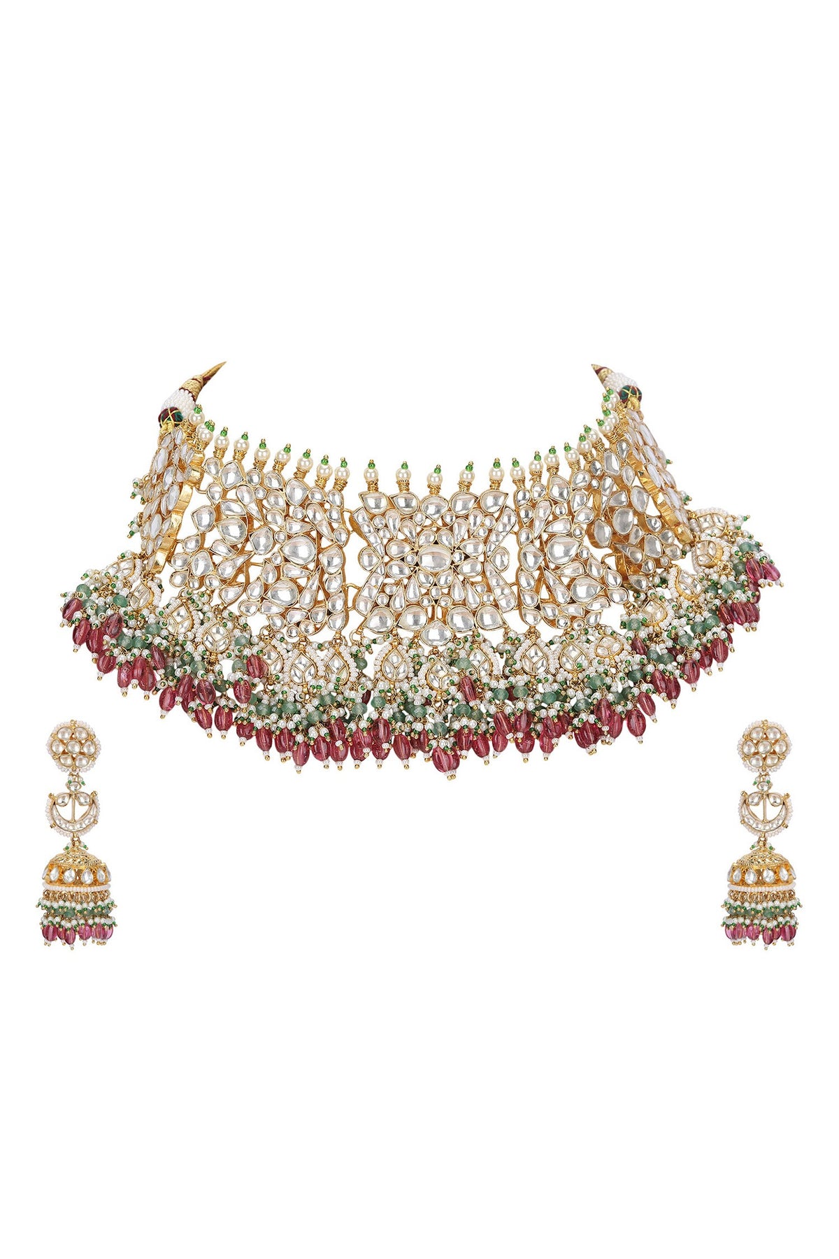 Polki Bead Embellished Choker Necklace Set 