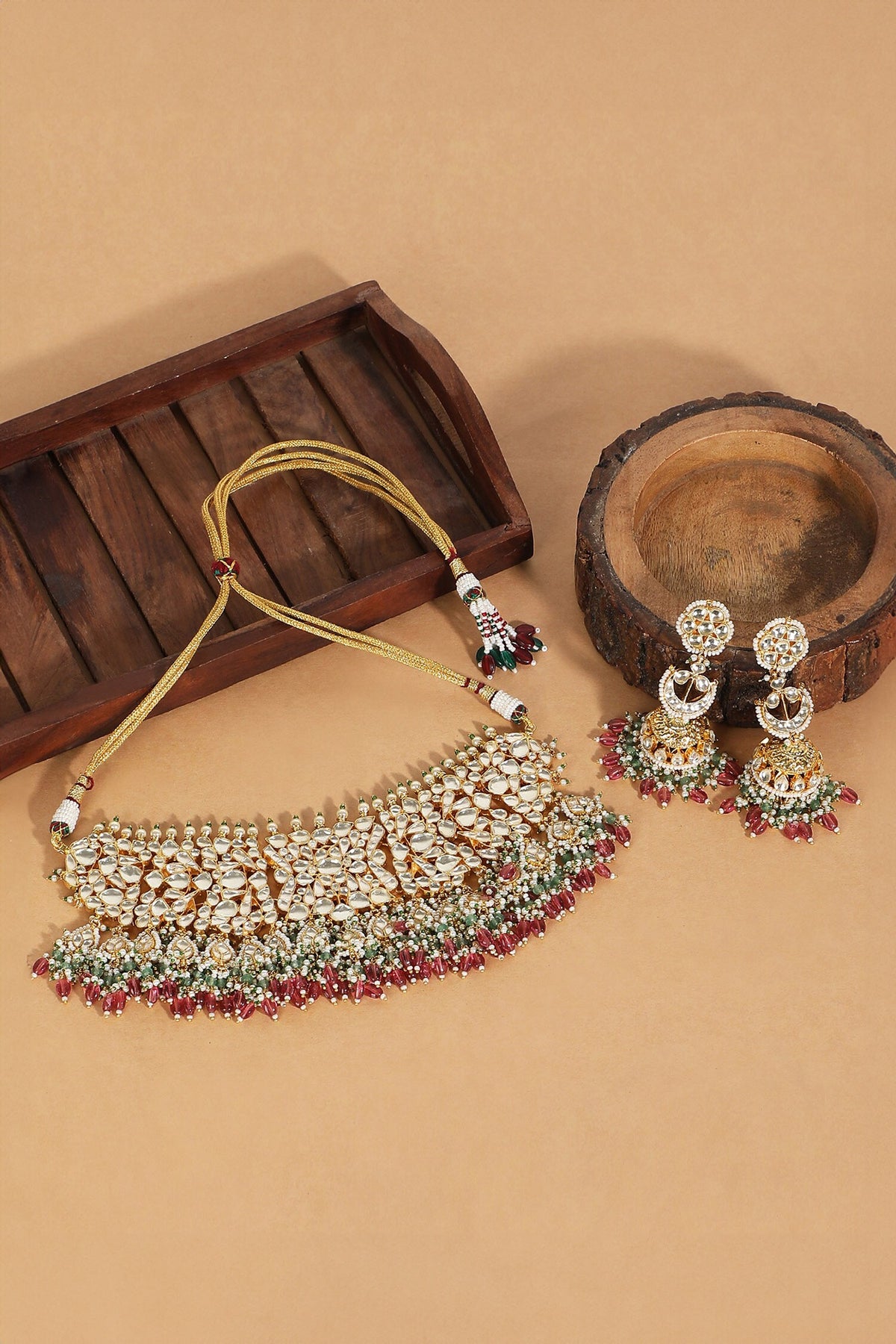 Polki Bead Embellished Choker Necklace Set 