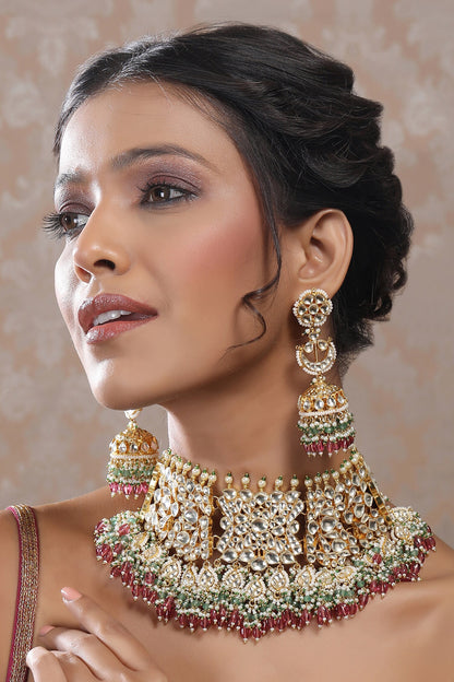 Polki Bead Embellished Choker Necklace Set 