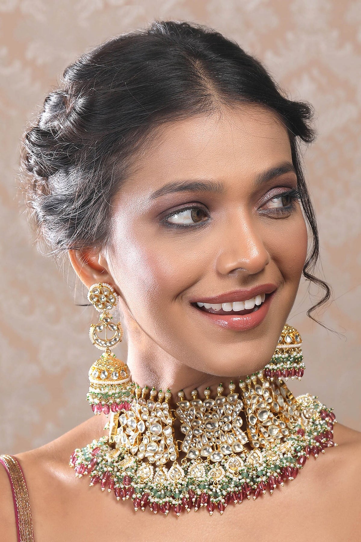 Polki Bead Embellished Choker Necklace Set 