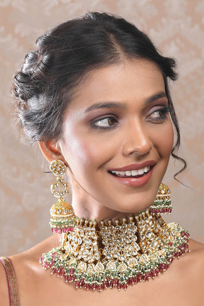 Polki Bead Embellished Choker Necklace Set 