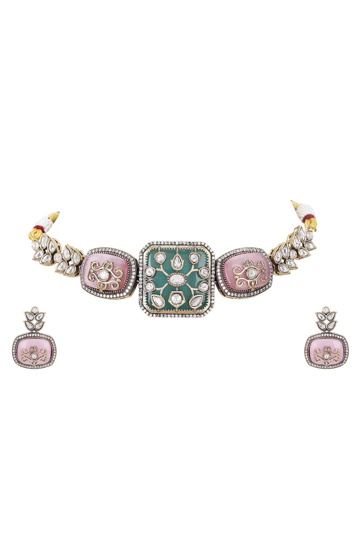 Kundan Stone Embellished Necklace Set 