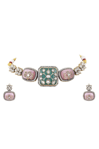 Kundan Stone Embellished Necklace Set 