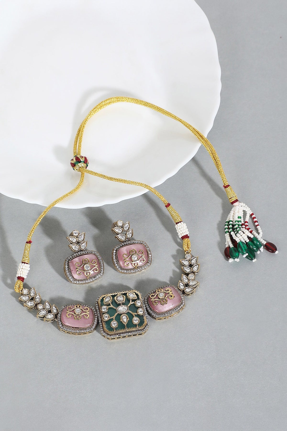 Kundan Stone Embellished Necklace Set 