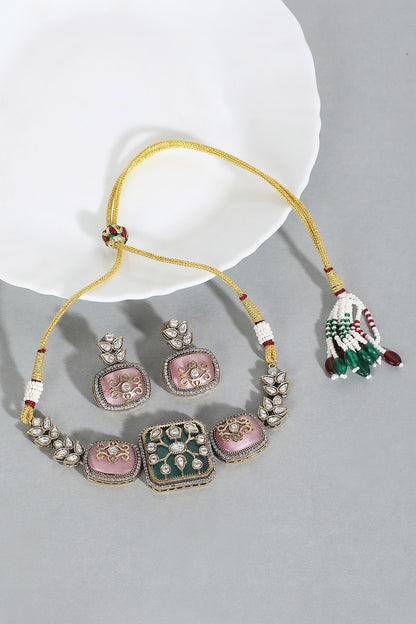 Kundan Stone Embellished Necklace Set 