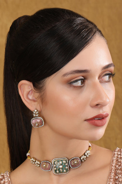 Kundan Stone Embellished Necklace Set 