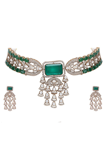 Kundan Green Bead Choker Necklace Set 