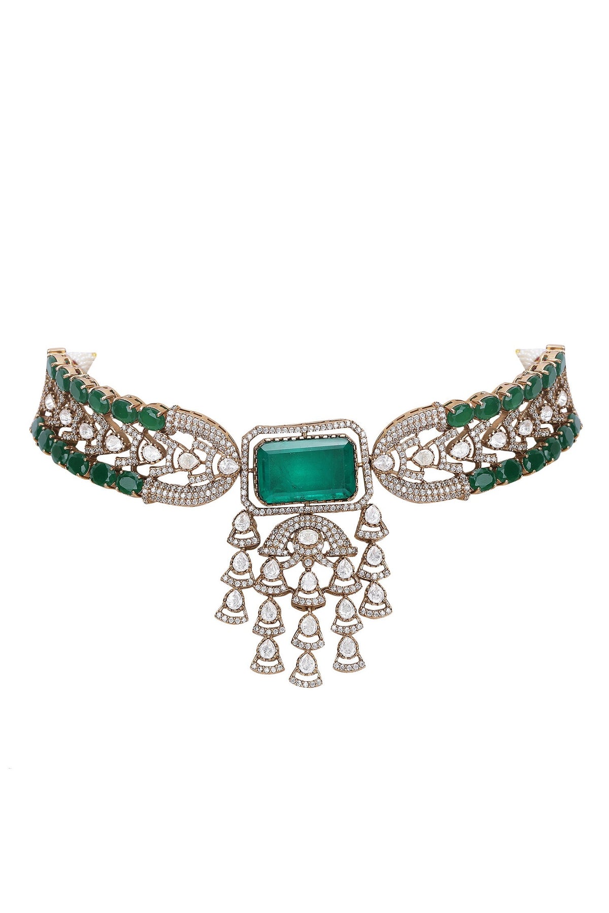 Kundan Green Bead Choker Necklace Set 