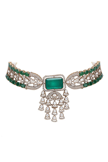 Kundan Green Bead Choker Necklace Set 