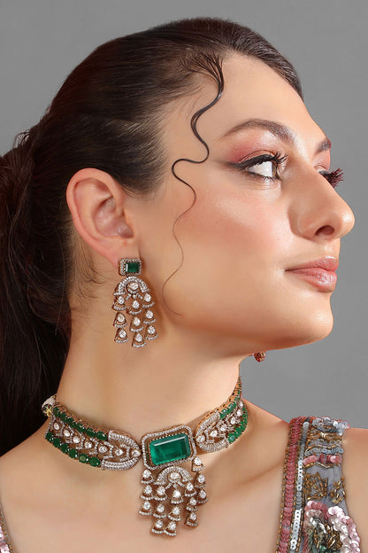 Kundan Green Bead Choker Necklace Set 