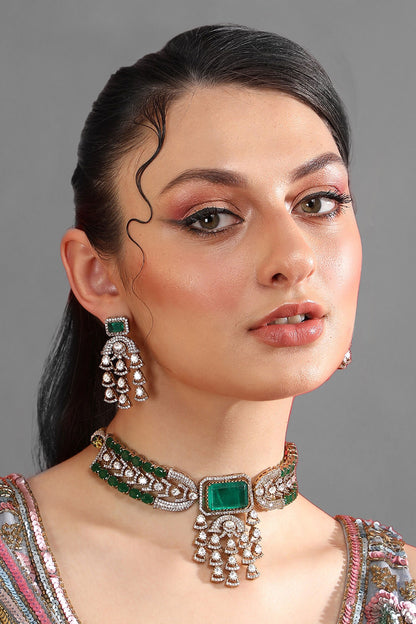 Kundan Green Bead Choker Necklace Set 