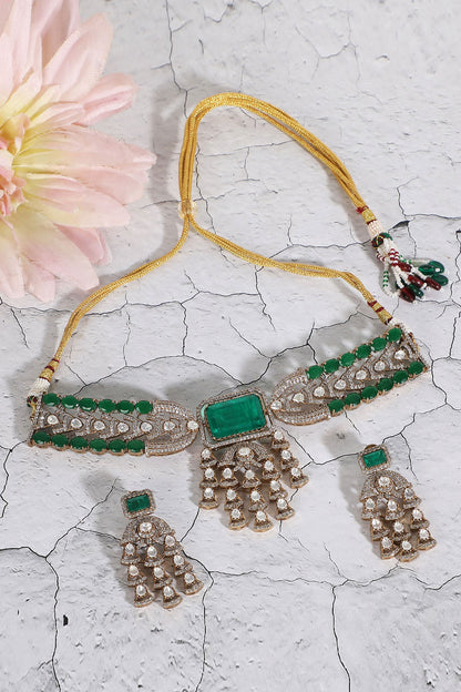 Kundan Green Bead Choker Necklace Set 