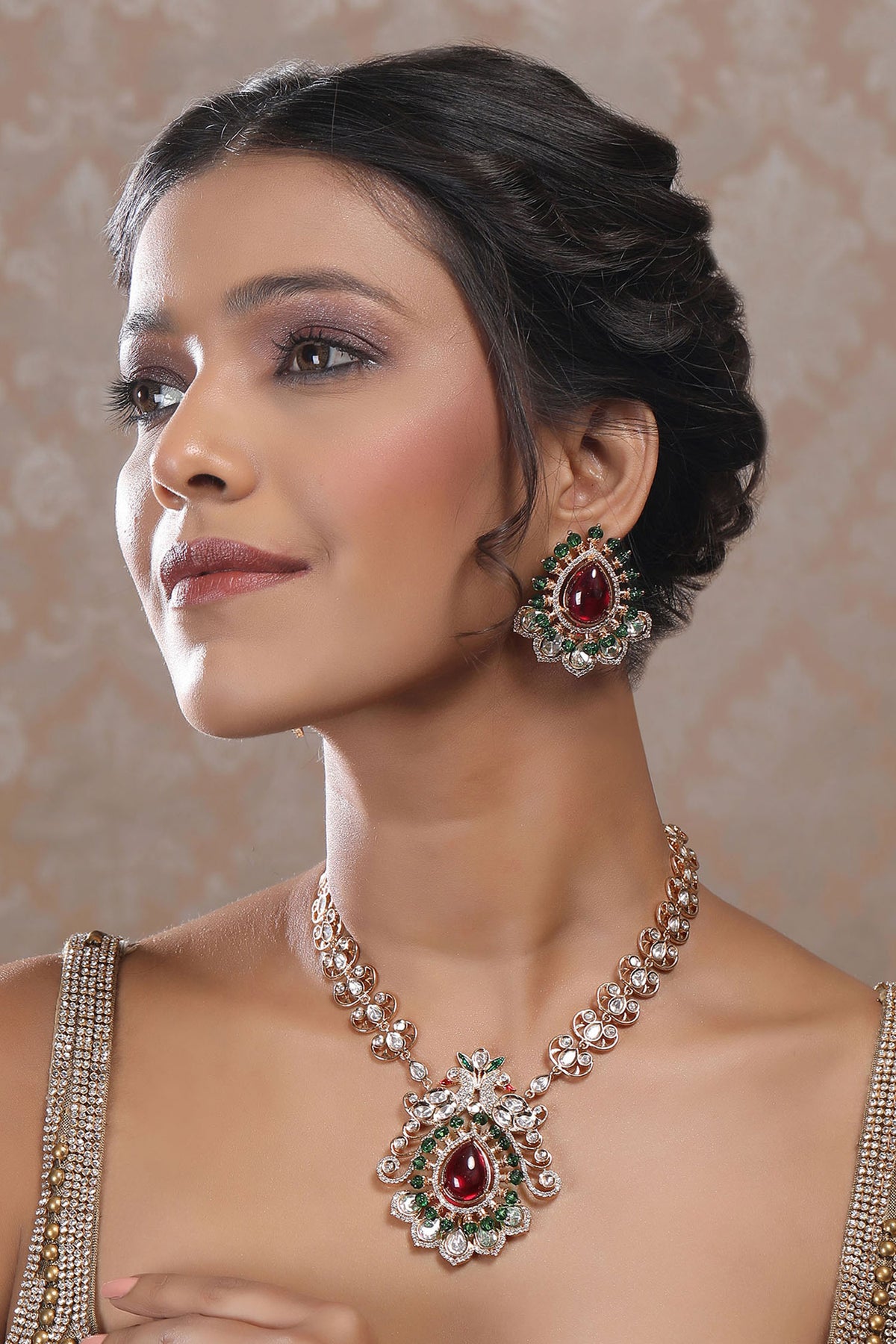 Kundan Stone Embellished Necklace Set 