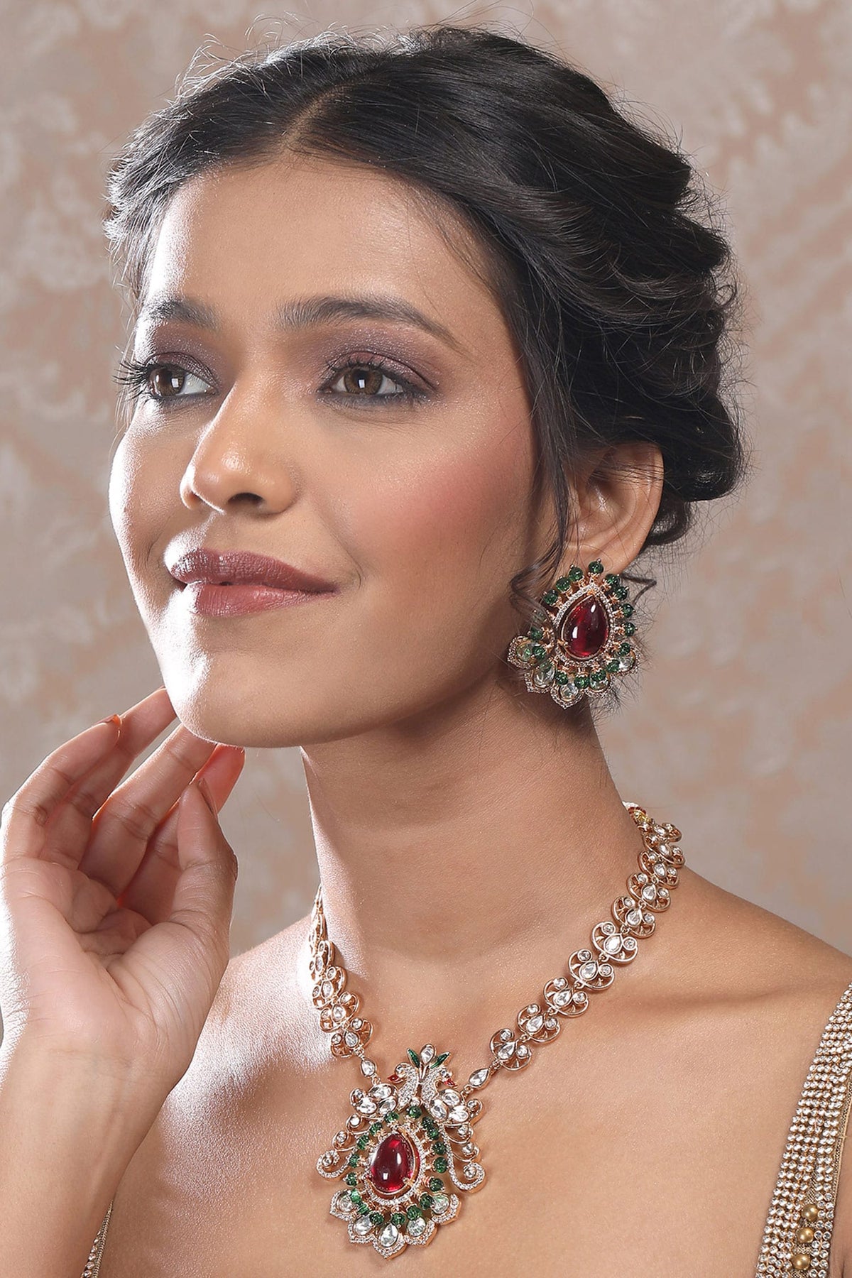 Kundan Stone Embellished Necklace Set 