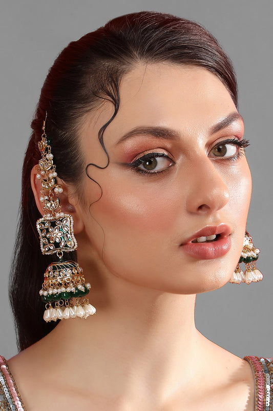 Gold Finish Kundan Enamel Jhumkas 