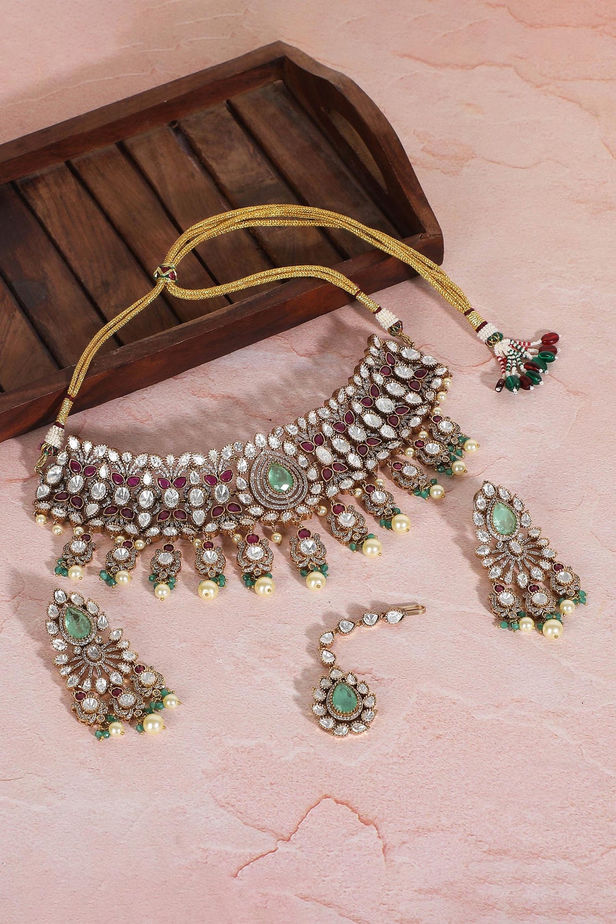 Kundan Stone Embellished Necklace & Earring Set 