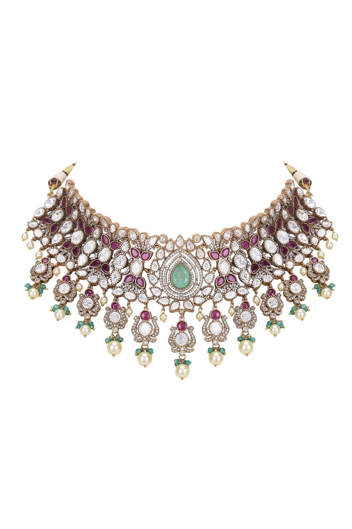 Kundan Stone Embellished Necklace & Earring Set 