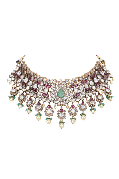 Kundan Stone Embellished Necklace & Earring Set 