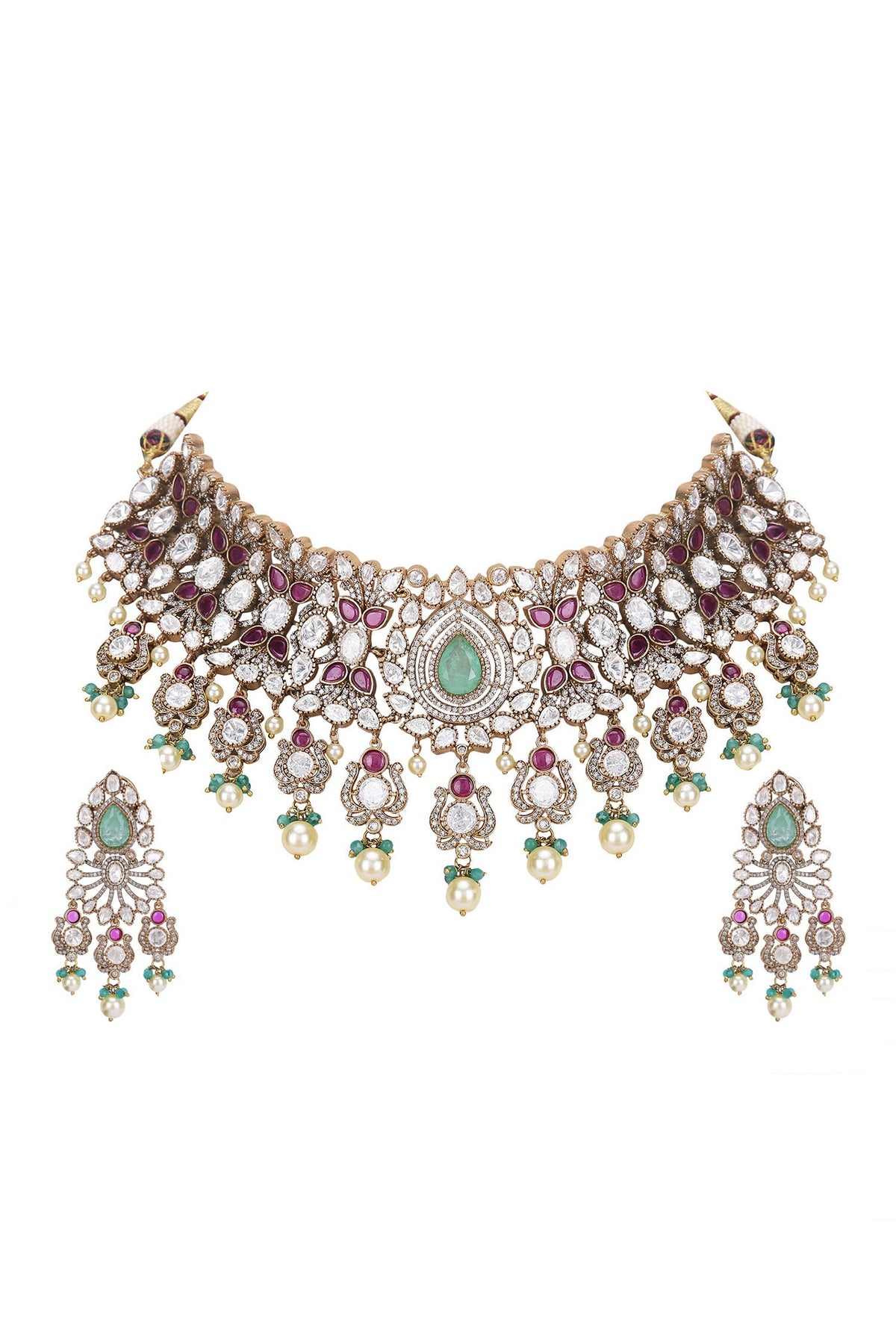 Kundan Stone Embellished Necklace & Earring Set 