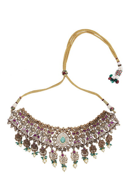 Kundan Stone Embellished Necklace & Earring Set 