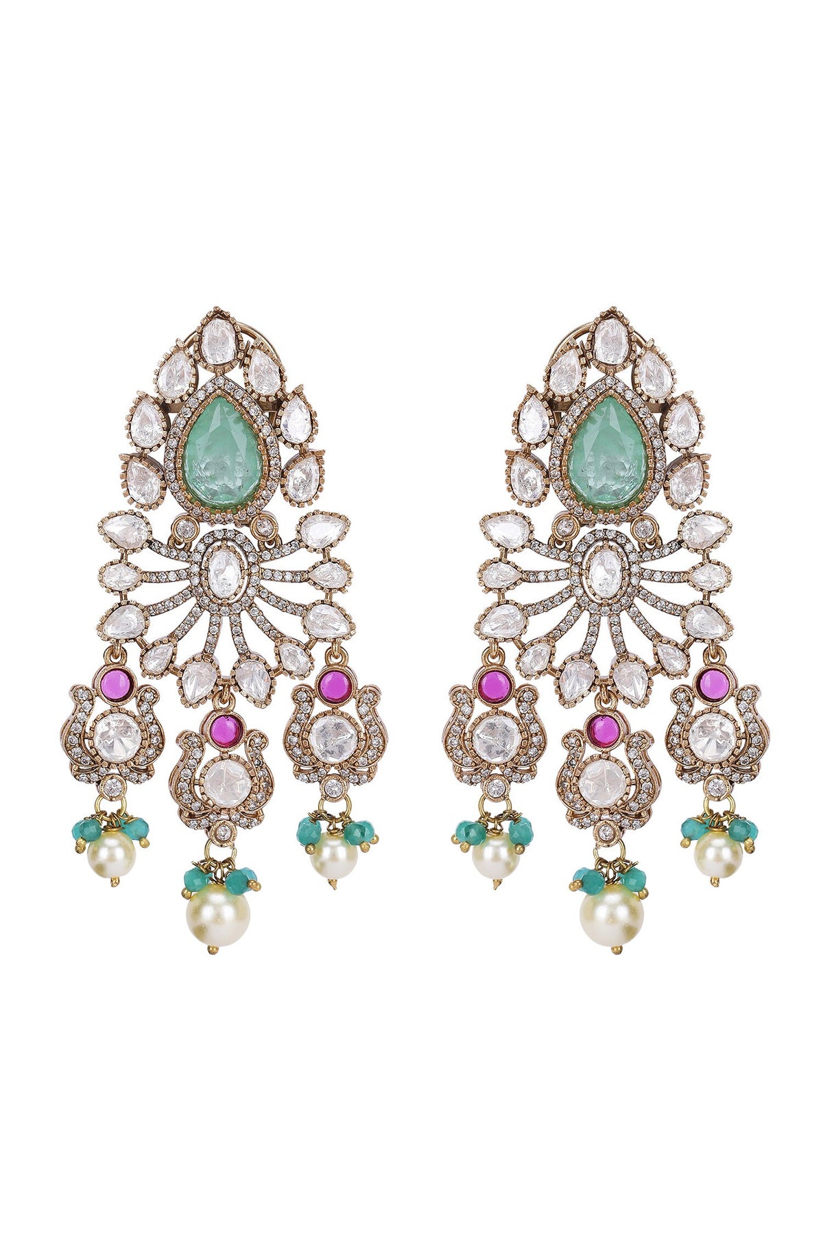 Kundan Stone Embellished Necklace & Earring Set 