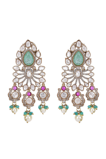 Kundan Stone Embellished Necklace & Earring Set 