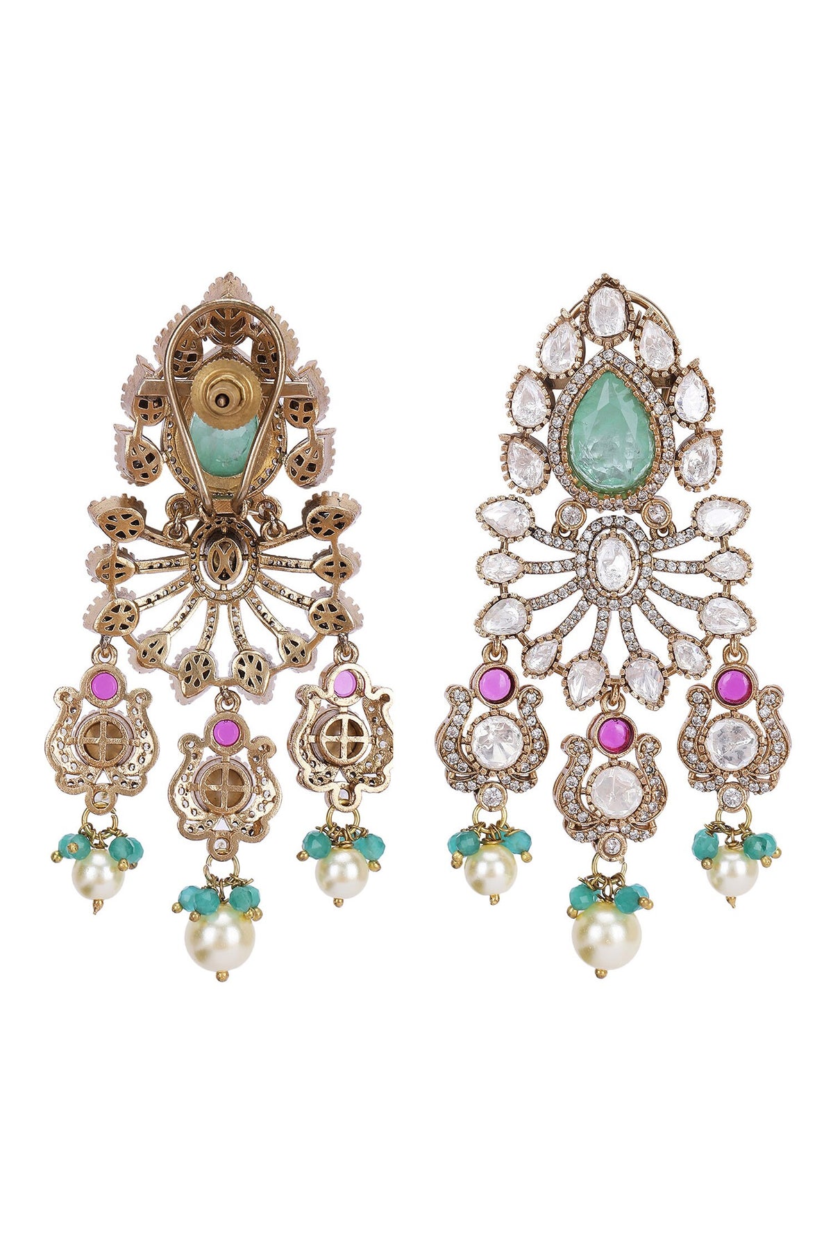 Kundan Stone Embellished Necklace & Earring Set 