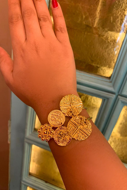 Gold Coin Carved Bracelet 
