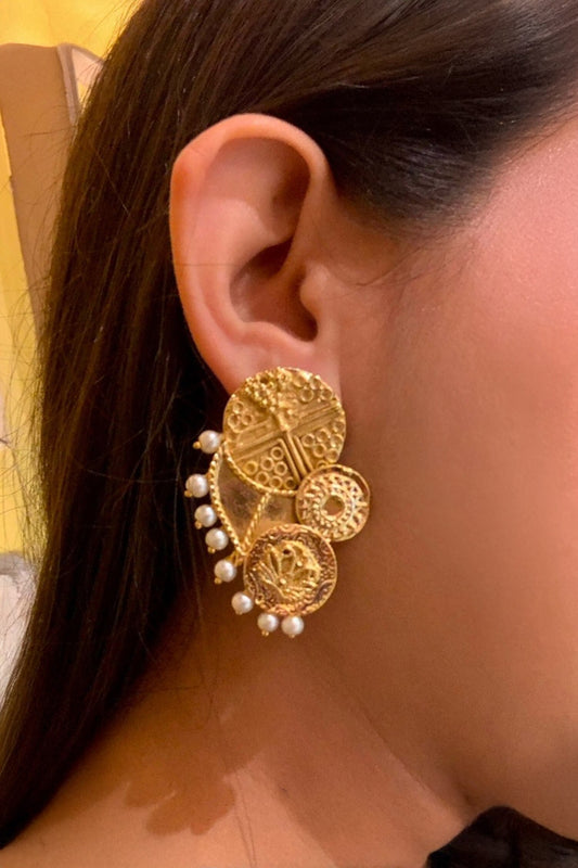 Carved Coin Earrings 