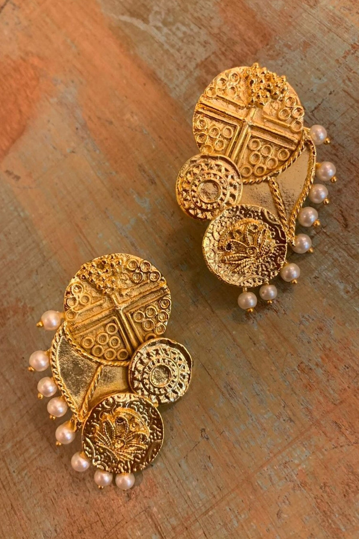 Carved Coin Earrings 