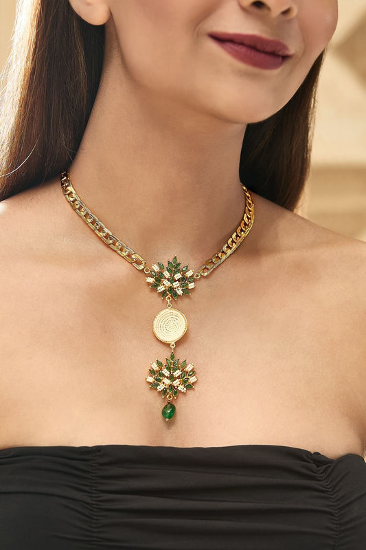 Emerald Leaf Stone Pendant Necklace 