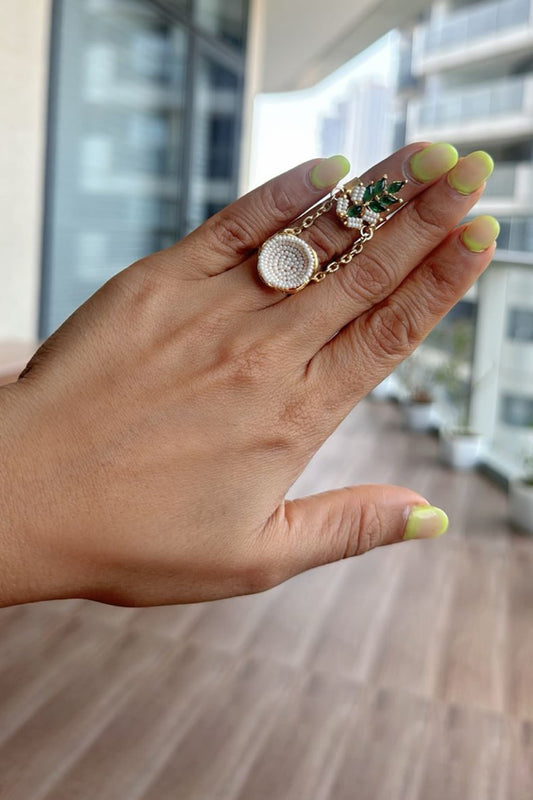 Emerald & Pearl Embellished Ring 